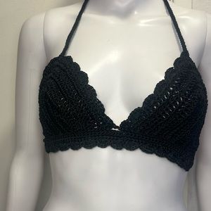 Black crochet triangle bra top